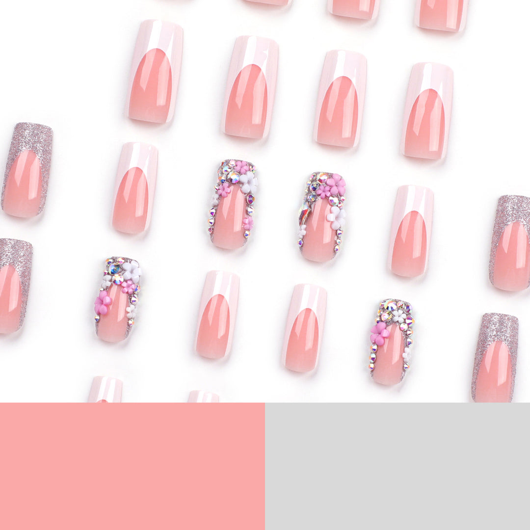 Artificial nails with floral decorations and glitter effects Kalsten