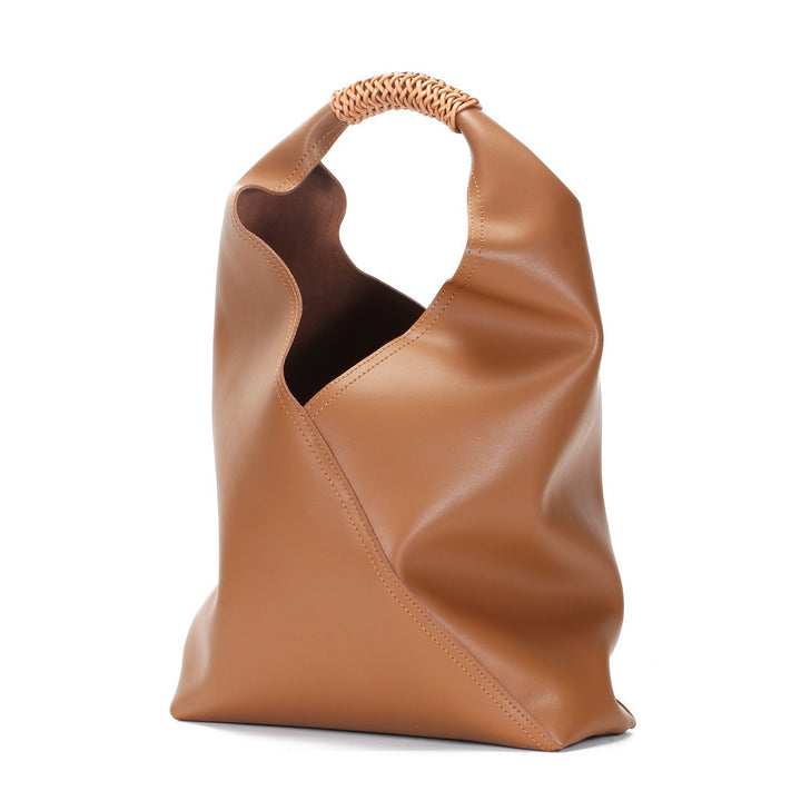 Sculptural Soft-Leather Slouch Hobo Tote with Braided Top Handle
