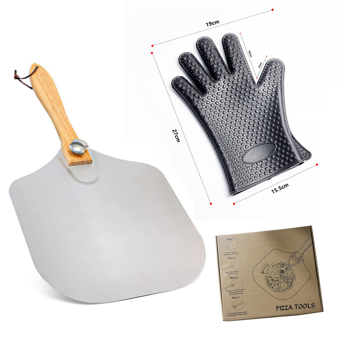 professional pizza peel set with foldable stainless steel shovel ergonomic wooden handle pizza cutter rocker and bench scraper Kalsten