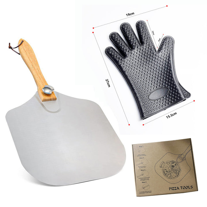 professional pizza peel set with foldable stainless steel shovel ergonomic wooden handle pizza cutter rocker and bench scraper Kalsten