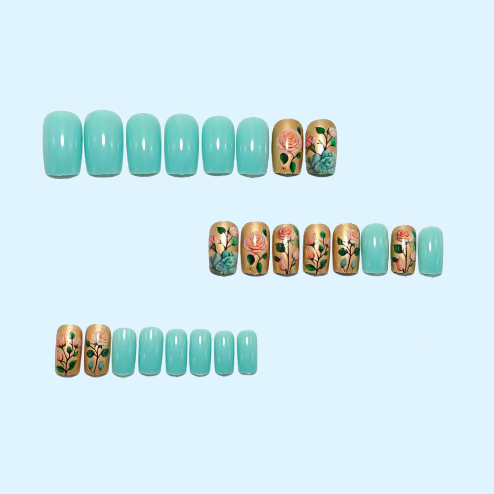Acrylic nails with romantic floral patterns Kalsten