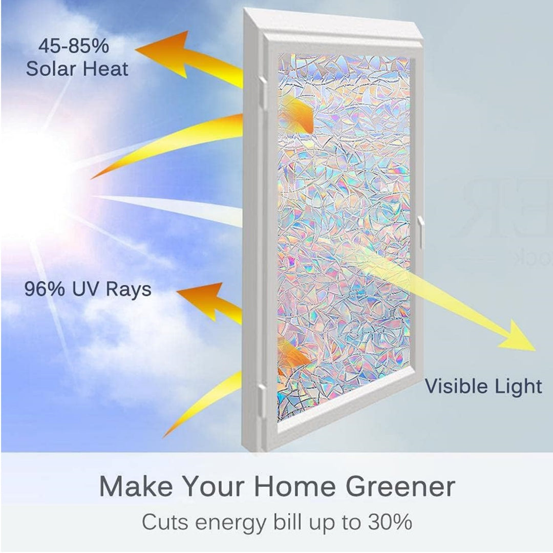 Decorative Privacy Window Film With Embossed Holographic Floral Pattern And Static-Cling Adhesive