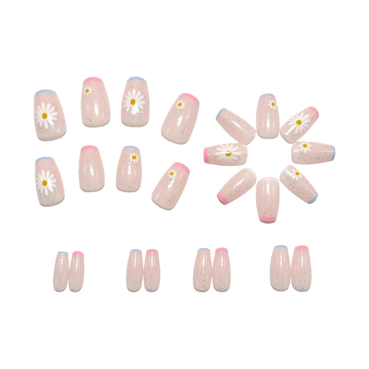 Artificial nails with delicate floral patterns and glitter effect Kalsten