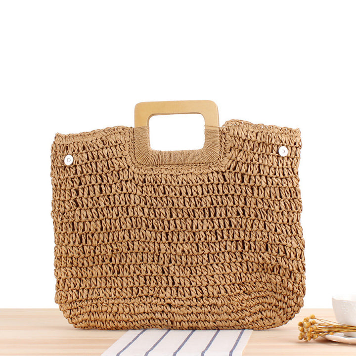 Handcrafted basket bag with modern wooden handle Kalsten