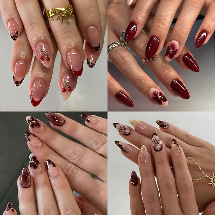 Nail art set with elegant floral designs and luxurious accents Kalsten