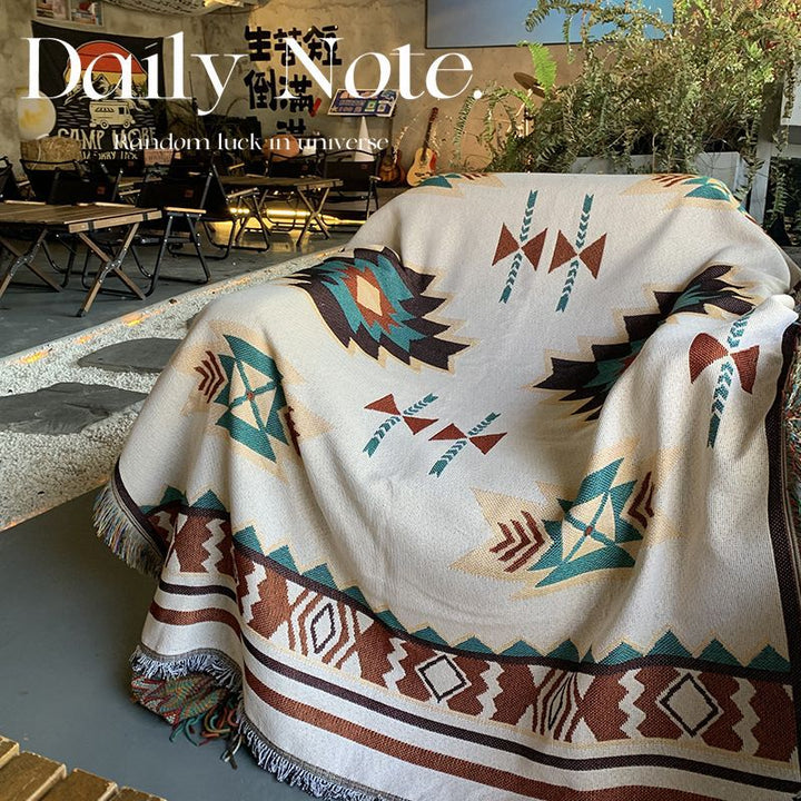 Graphic Jacquard Woven Fringe Throw Blanket With Cartoon Pop-Art Pattern