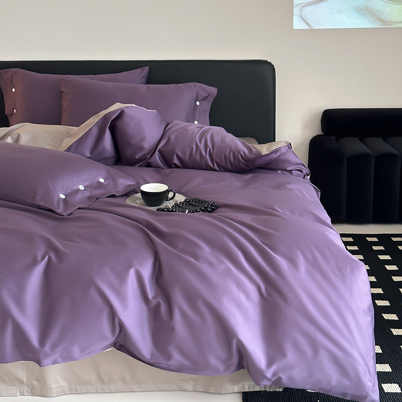 Reversible bedding set made of fine cotton satin with button placket and contrasting back