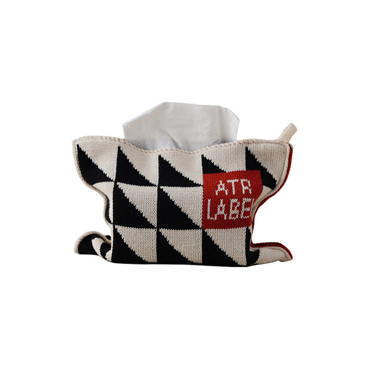 Knitted tissue box cover with geometric jacquard pattern and zipper Kalsten