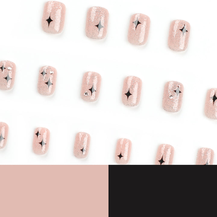 Artful Nail Extensions with Glitter and Star Pattern Kalsten