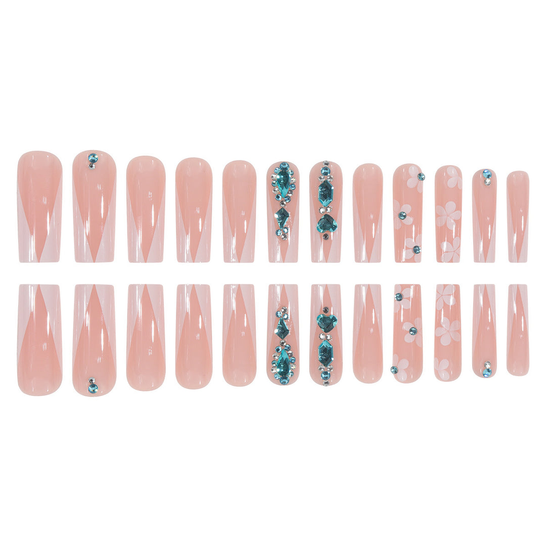 Decorative Floral Press-On Nails Set with Rhinestones Kalsten