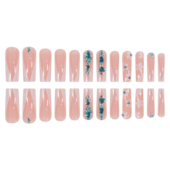 Decorative Floral Press-On Nails Set with Rhinestones Kalsten