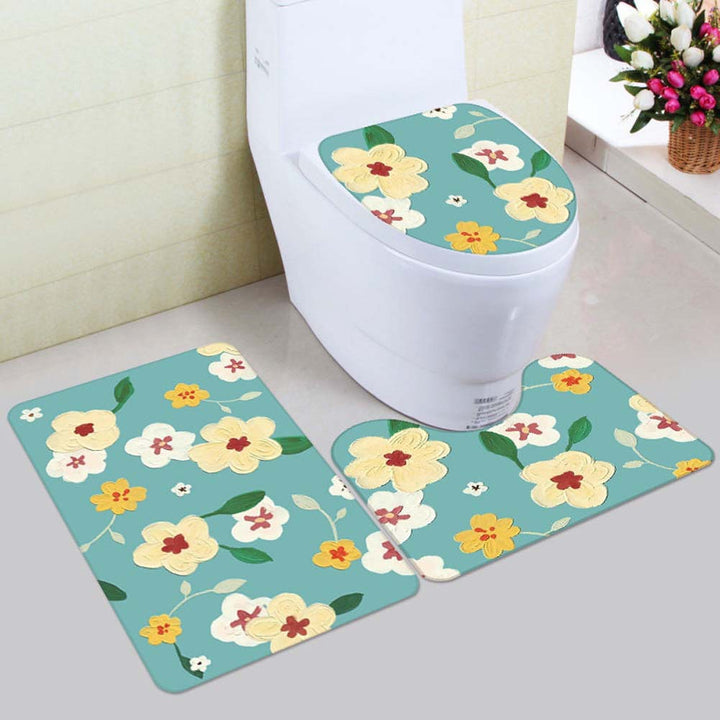 Floral Bunny-Themed Bath Mat Set