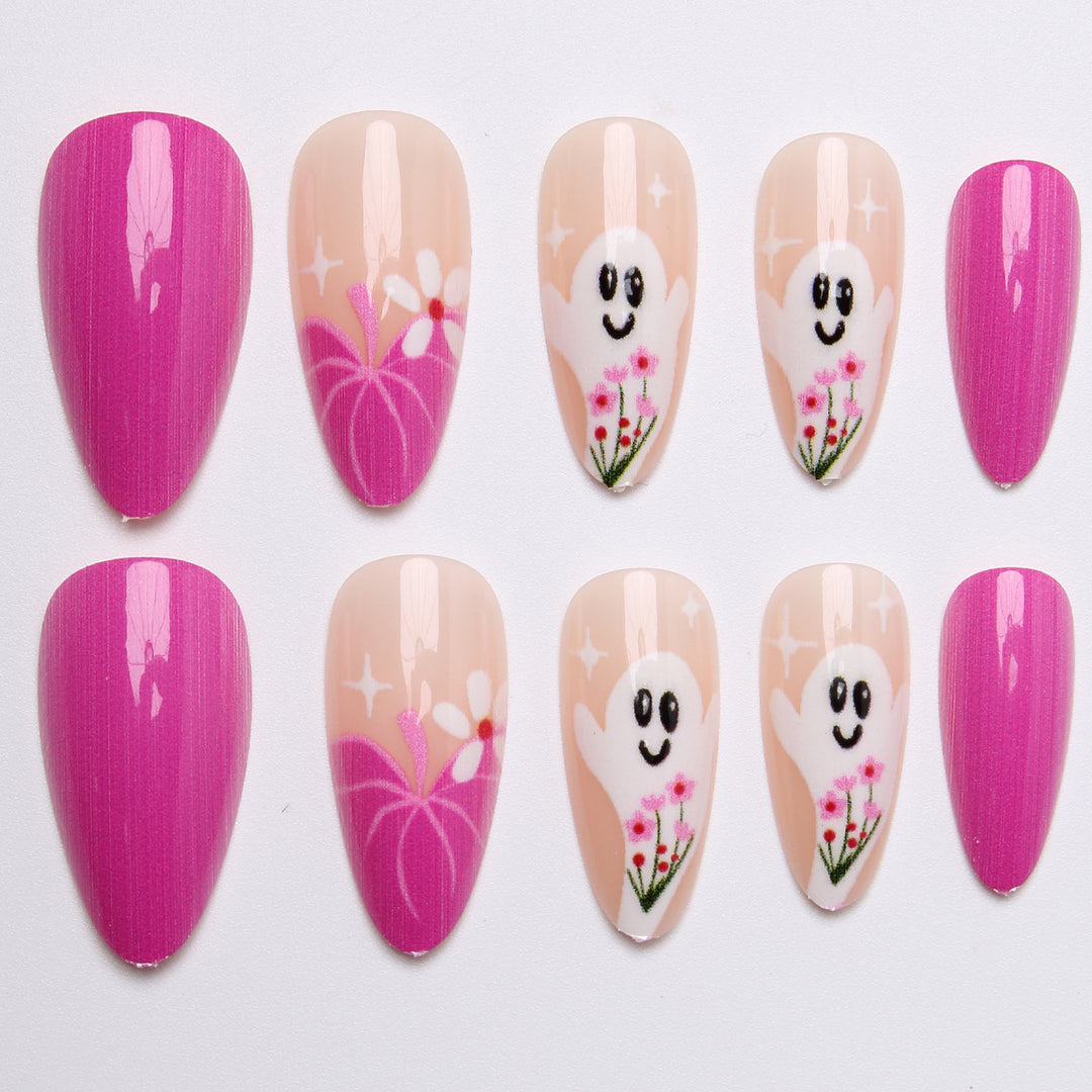 Artificial nail set with charming ghost and flower motifs Kalsten