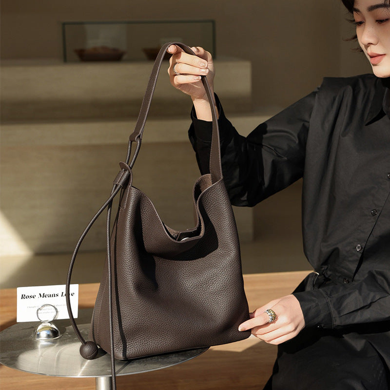 Soft-Structure Pebbled Vegan Leather Drawstring Hobo Shoulder Bag