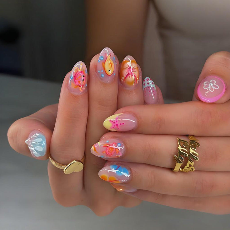 Artificial nail set with colorful floral and summery designs Kalsten