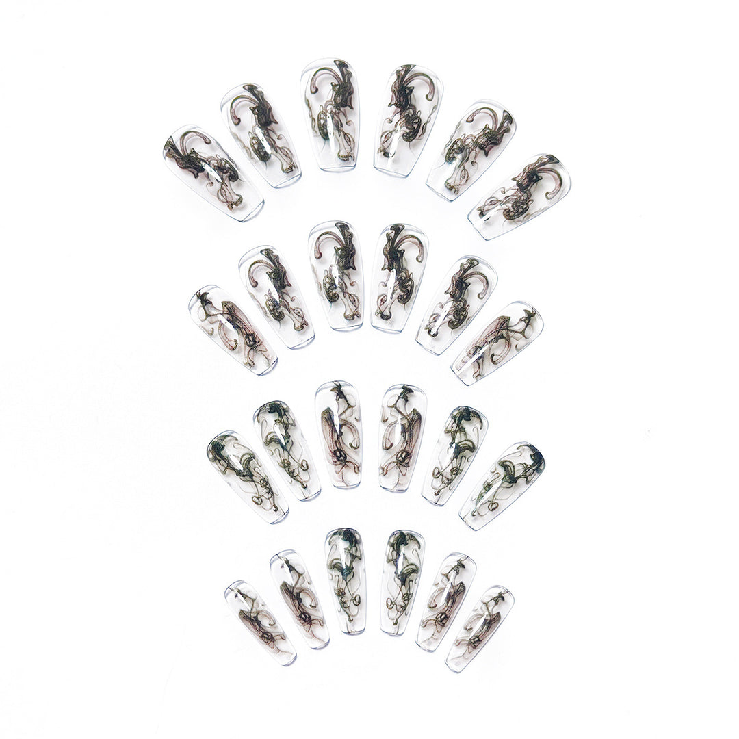 Artificial nails with modern transparent marble effect Kalsten