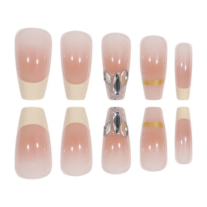 Elegant Long Press-On Nails with Rhinestone and Gold Accents Kalsten