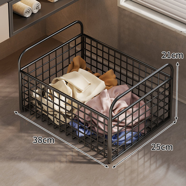 Metal Wire Grid Storage Basket with Raised Side Handles