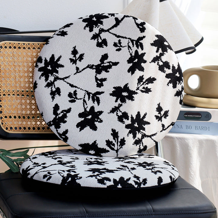 Round seat cushion with quilted padding, floral jacquard cover and anti-slip backing Kalsten