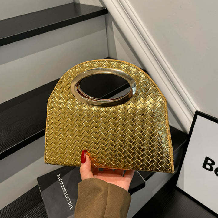Woven Handheld Tote Bag with Gold Accent