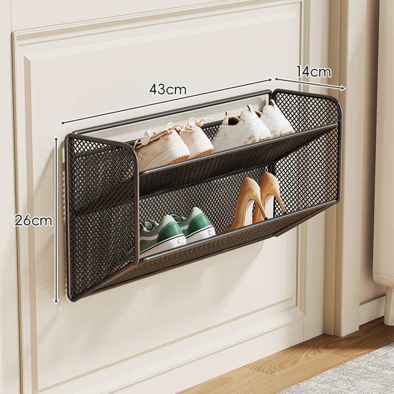 Wall-Mounted Slim Drop-Down Mesh Shoe Shelf Rack