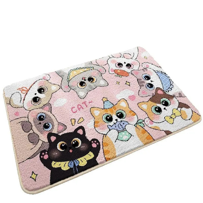 Cute Cartoon Cat-Themed Bath Mat
