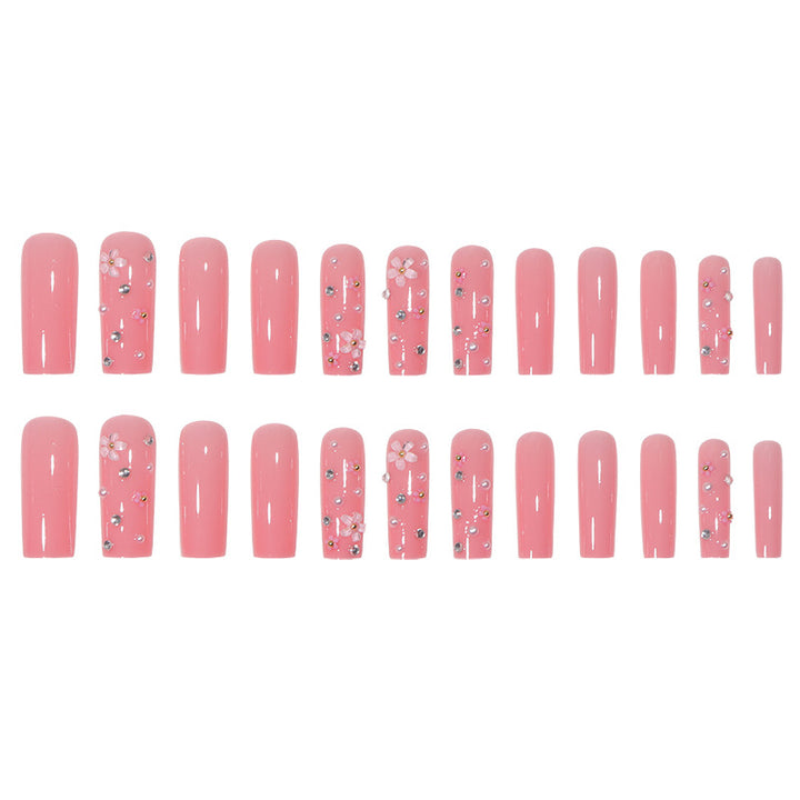Decorative Long Press-On Nail Set with Floral Accents Kalsten