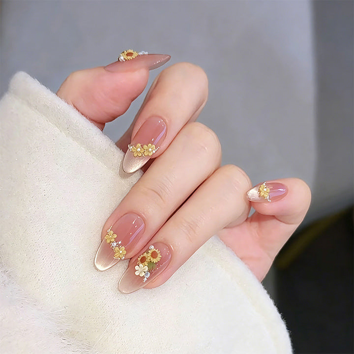 Glamorous artificial nail tips with 3D flower and crystal embellishments Kalsten