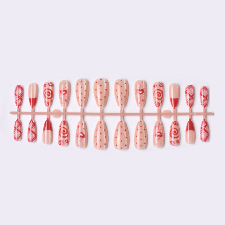 Decorative Press-On Nail Art Set with Heart and Swirl Patterns Kalsten