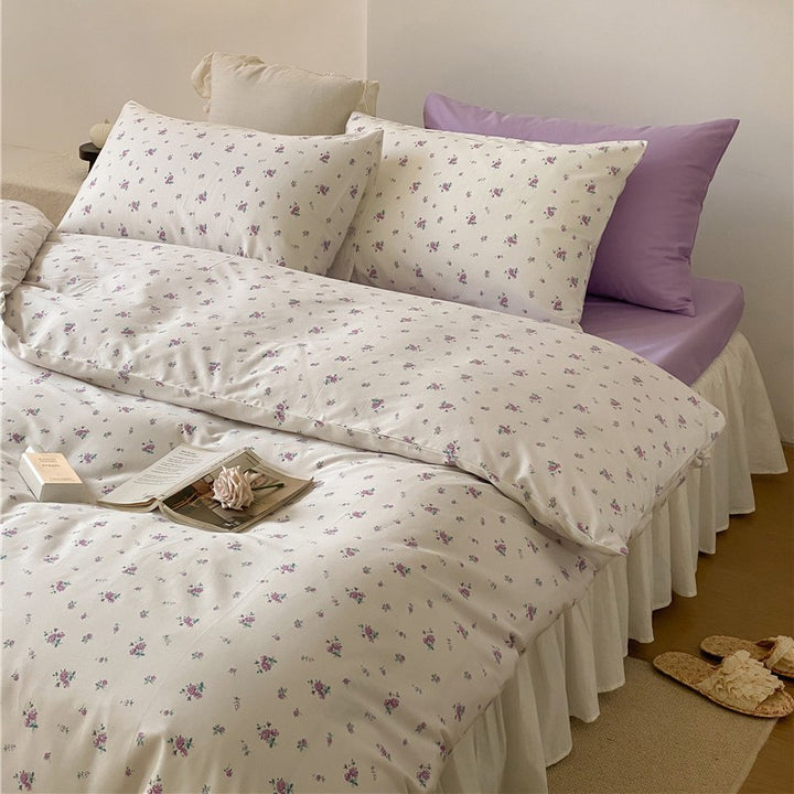 Duvet cover set made of fine cotton satin with watercolor floral print and breathable percale effect