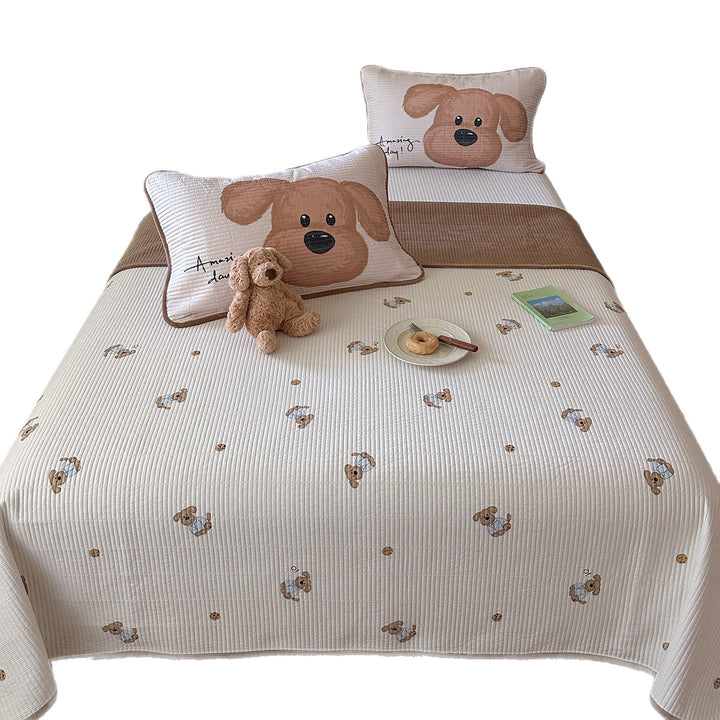 Children's bed set with quilted pillow set, mattress pad, and minky cuddle blanket