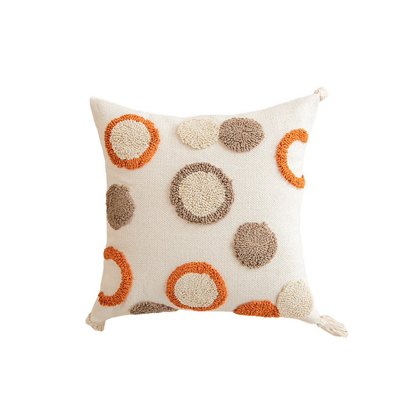 Square Tufted Cotton Throw Pillow with Knotted Corner Tassels and Raised Geometric Texture