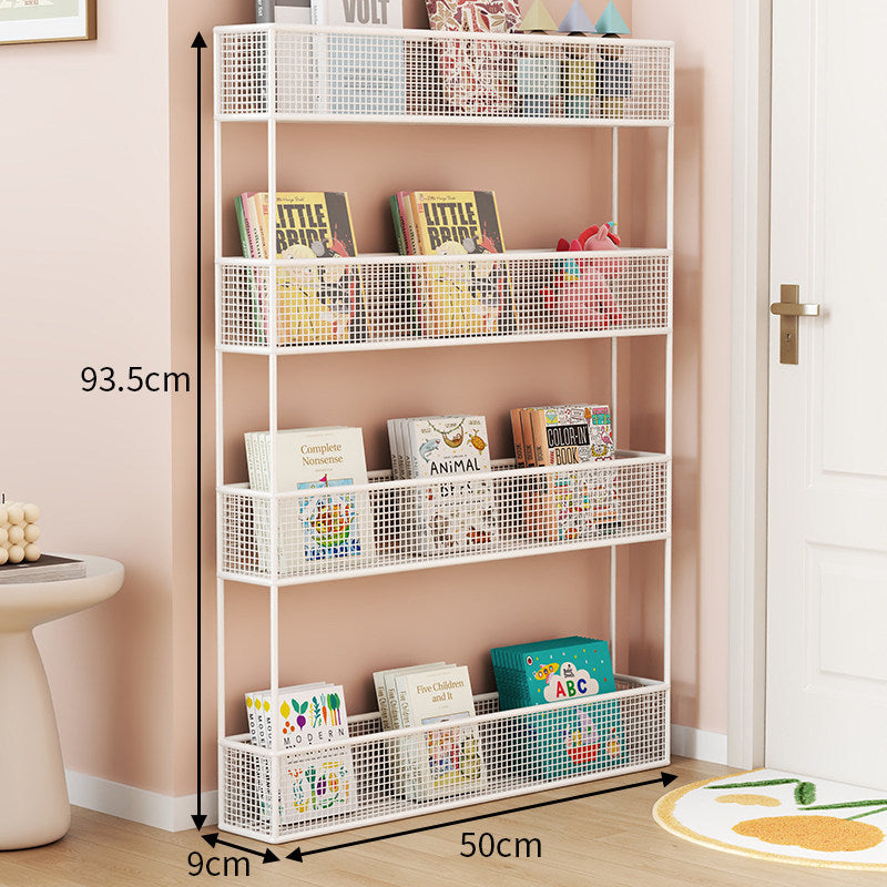 Industrial Metal Mesh Four-Tier Narrow Bookshelf Organizer