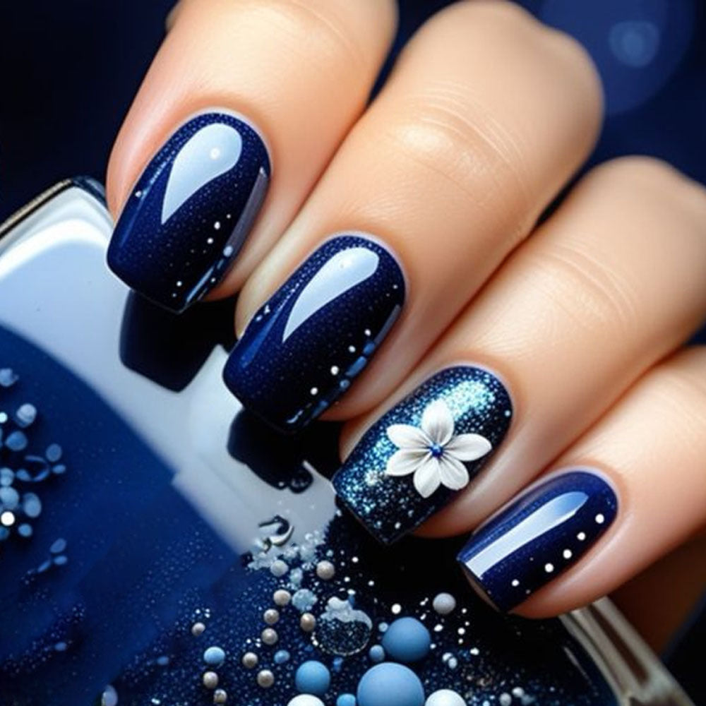 Artificial nails with floral 3D design and glitter effects Kalsten