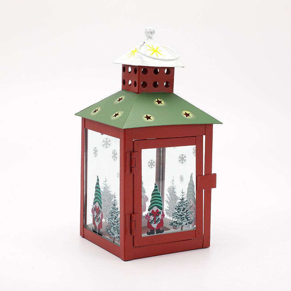 Decorative Holiday Tea Light Lantern with Glass Pane Gnome & Pine Motif Kalsten