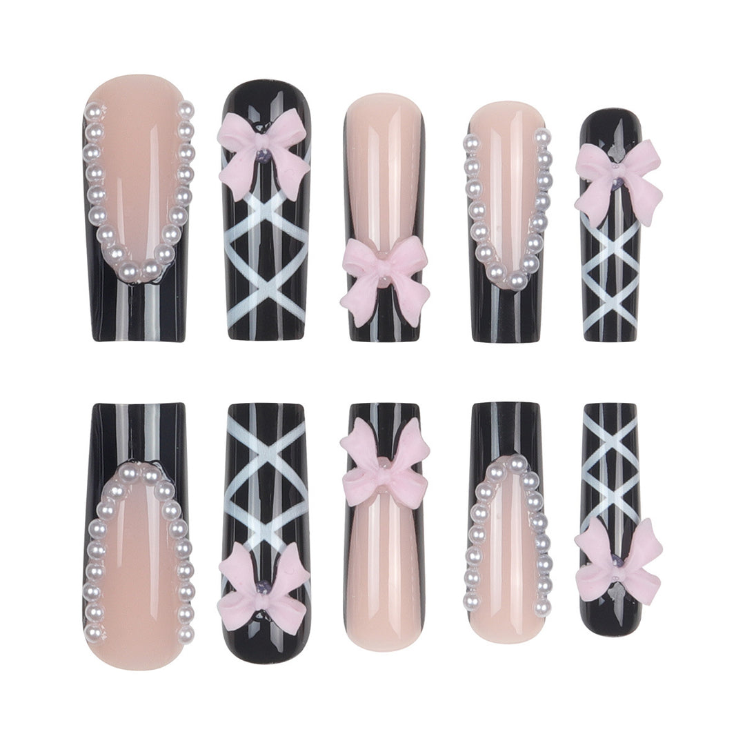 Artistic Bow-Adorned Stiletto Nail Set Kalsten
