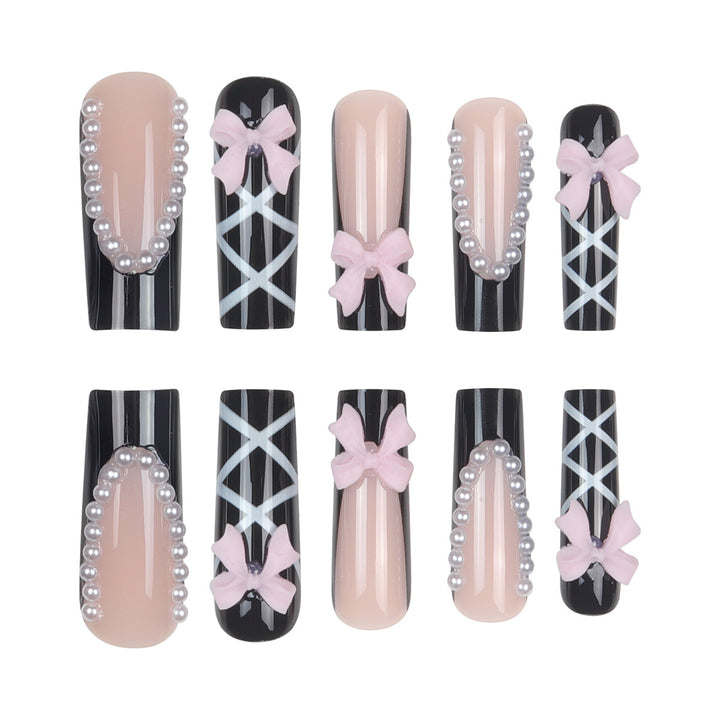 Artistic Bow-Adorned Stiletto Nail Set Kalsten