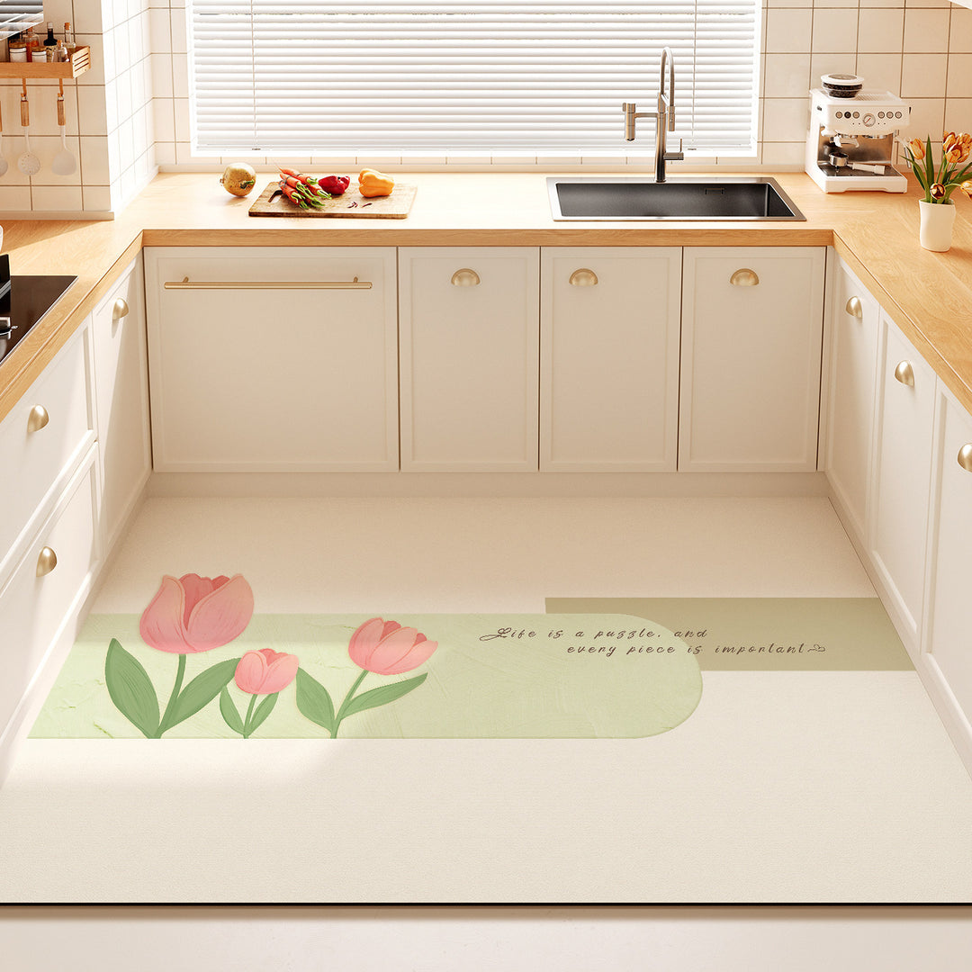 Decorative Floral Quote Kitchen Mat for Home
