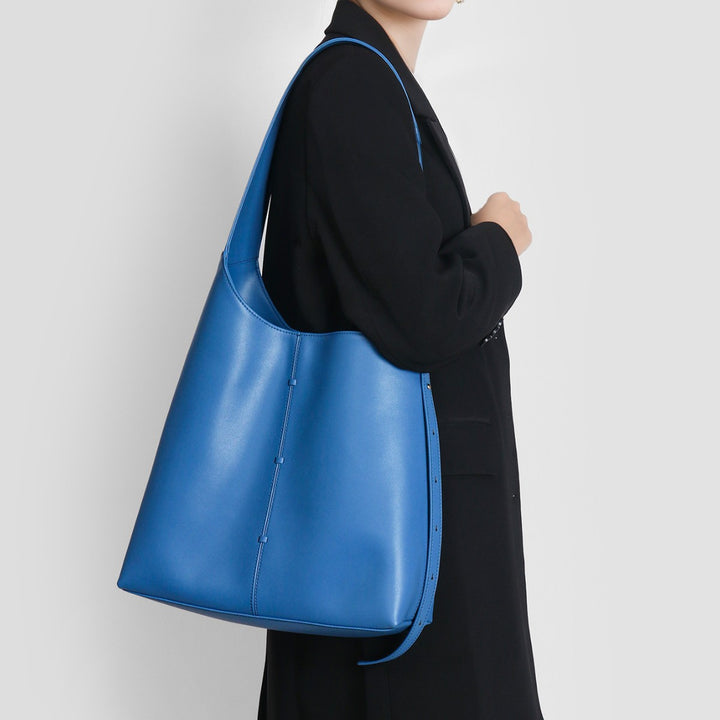Sleek Curved Bucket Hobo Tote with Adjustable Side Strap
