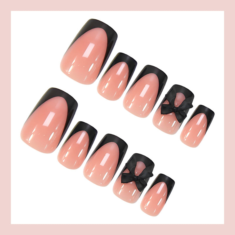 Acrylic Nail Set with Elegant Black Tips and Accessories Kalsten