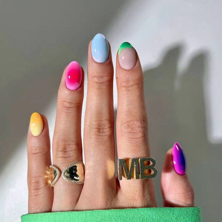 Creative Multi-Gradient Press-On Nail Art