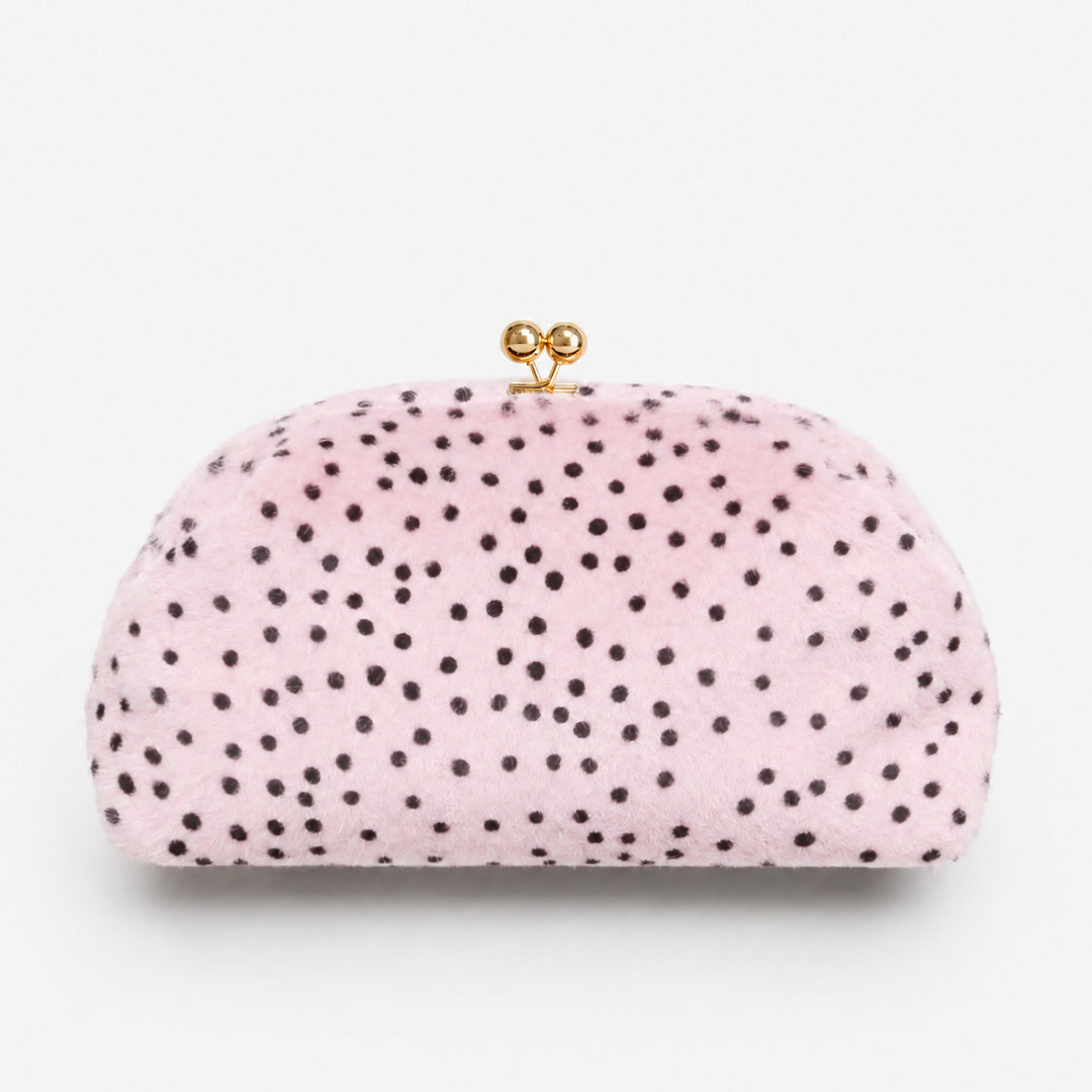 Plush Polka Dot Cosmetic Clutch