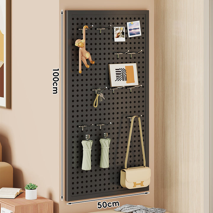 Wall-Mounted Perforated Pegboard Organizer Panel with Modular Hooks