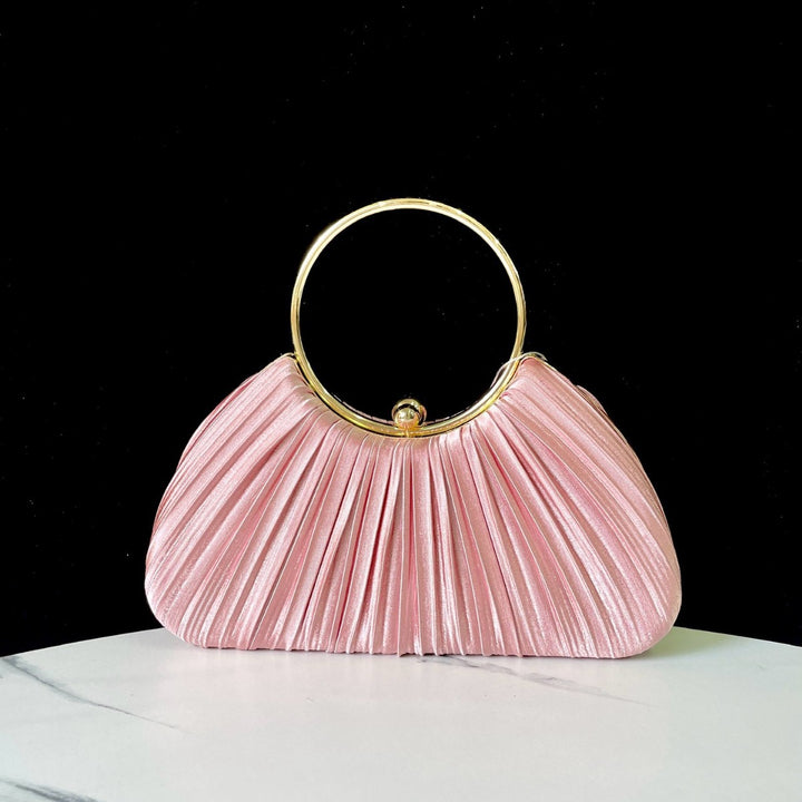 Pleated Evening Handbag with Metal Ring