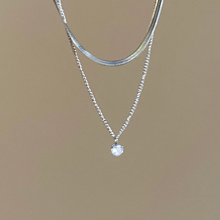 Layered Silver Choker and Pendant Necklace Kalsten
