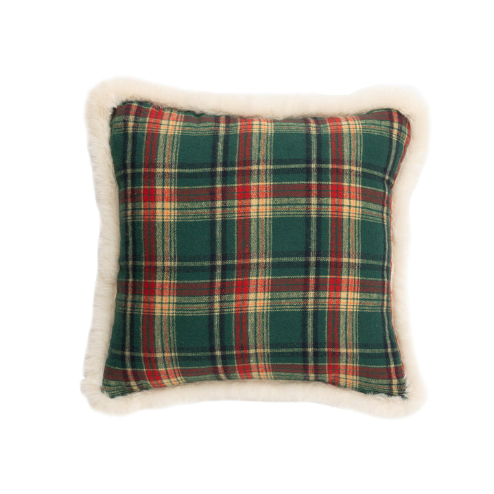 Christmas tree-shaped decorative pillow made of checked flannel with embroidered appliqués Kalsten