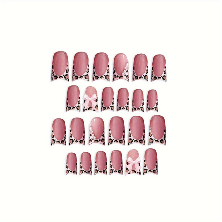 Glamorous Floral and Leopard Print Press-On Nail Art Kalsten
