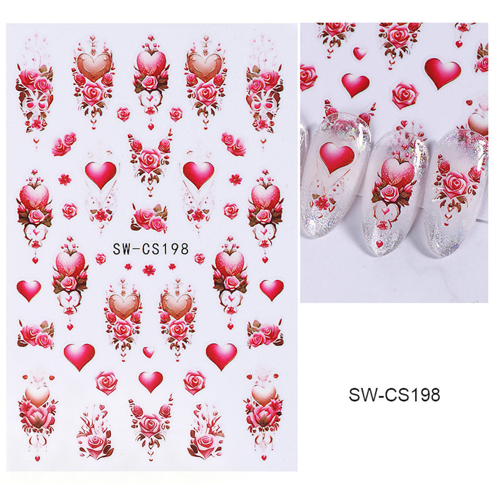 Floral Heart Themed Nail Art Stickers