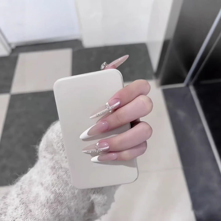 Luxury Rhinestone-Accented Stiletto Nail Extensions
