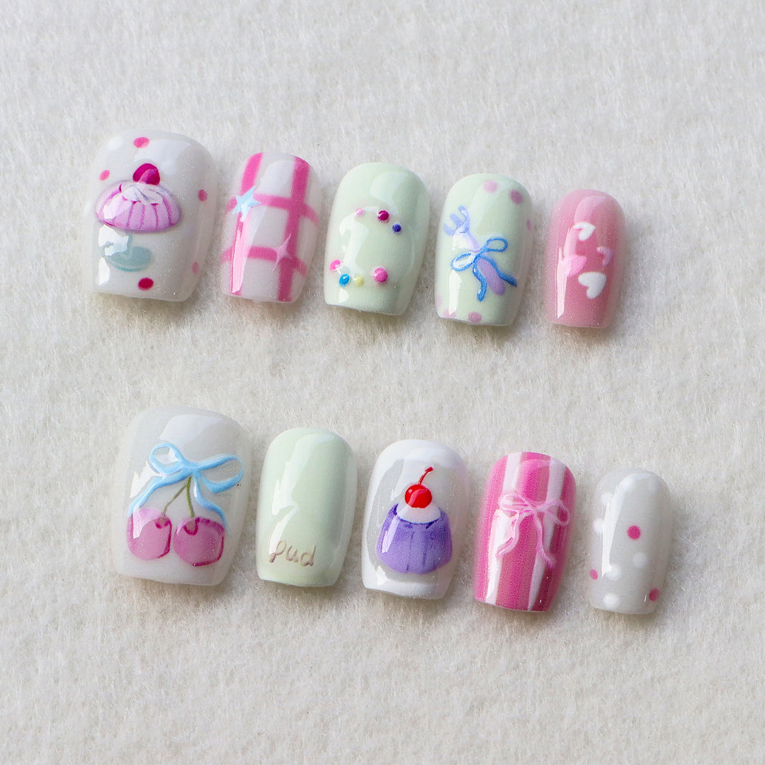 Whimsical Dessert-Inspired Press-On Nail Art